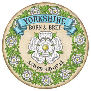 300mm Solid Metal sign, in full colour, showing the phrase Yorkshire Born and Bred together with the Yorkshire Rose