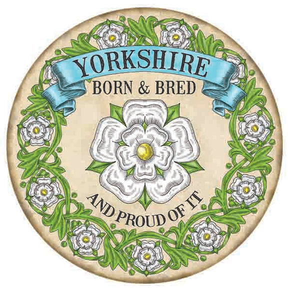 300mm Solid Metal sign, in full colour, showing the phrase Yorkshire Born and Bred together with the Yorkshire Rose