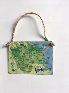 Solid metal hanging sign 2.5 x 3.5", printed with a Map Of Yorkshire
