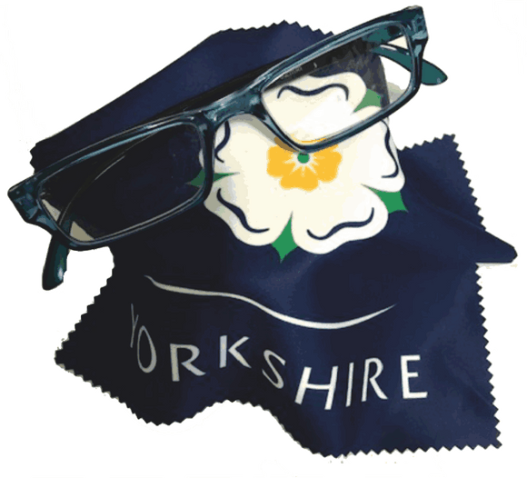 Microfibre cloth printed with the Yorkshire Rose, for cleaning spectacles, sunglasses, camera lens, phone screens etc.