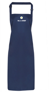 New!  Navy Full length Apron printed with the White Rose & No1 CHEF