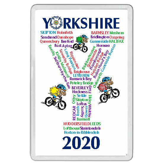 Collectors item. Acrylic Magnet. Features the towns and villages the Yorkshire Tour would have passed through in 2020 if it hadn't been cancelled
