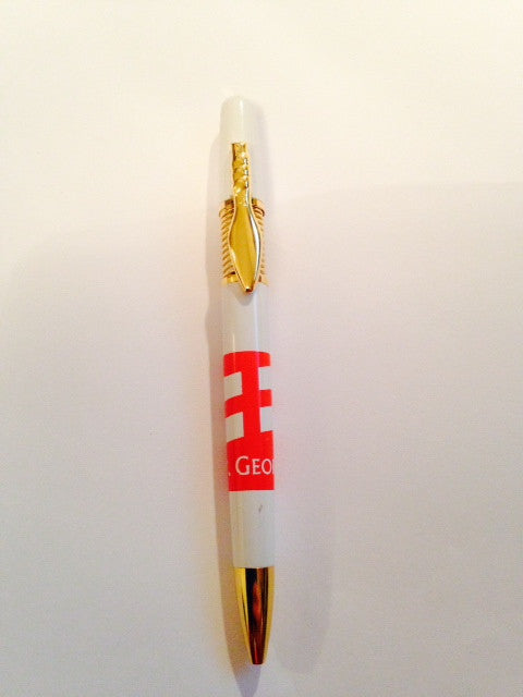 White metal ballpen with gold trim, printed with England logo